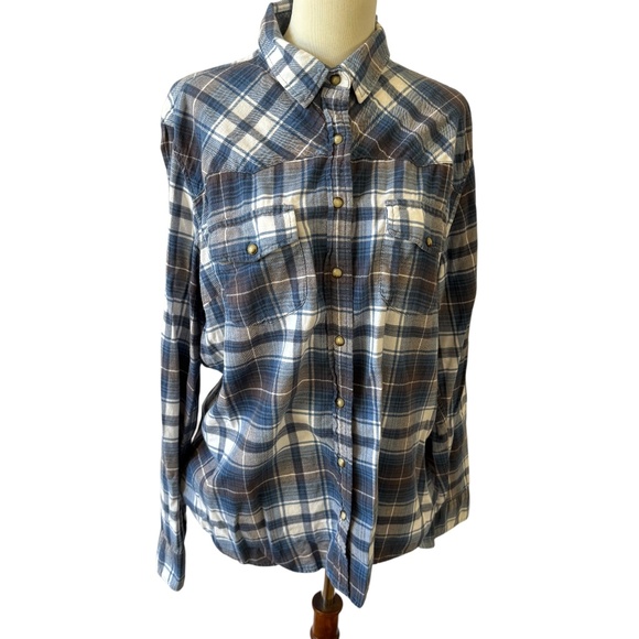 SAGE COTTON FLANNEL SNAP FRONT SHIRT BARNCORE FARMCORE WESTERN SEQUINS STAR S - Picture 2 of 12